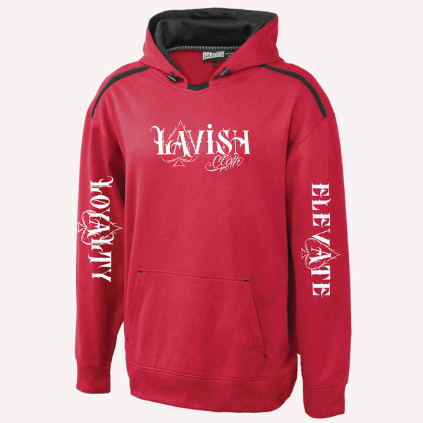 Red Lavish Cloth Hoodie With Loyalty/Elevate Sleeves