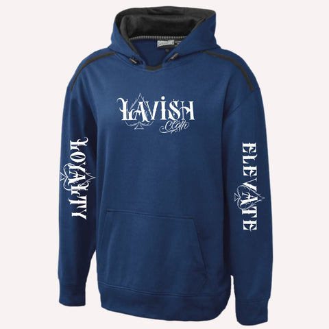 Navy Blue Lavish Cloth Hoodie With Loyalty/Elevate Sleeves